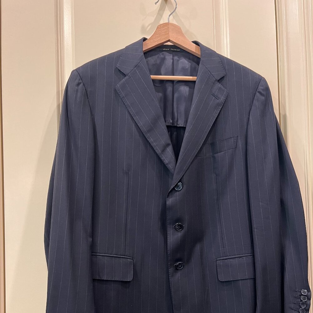 Men's Italian tailor made navy pinstriped suit